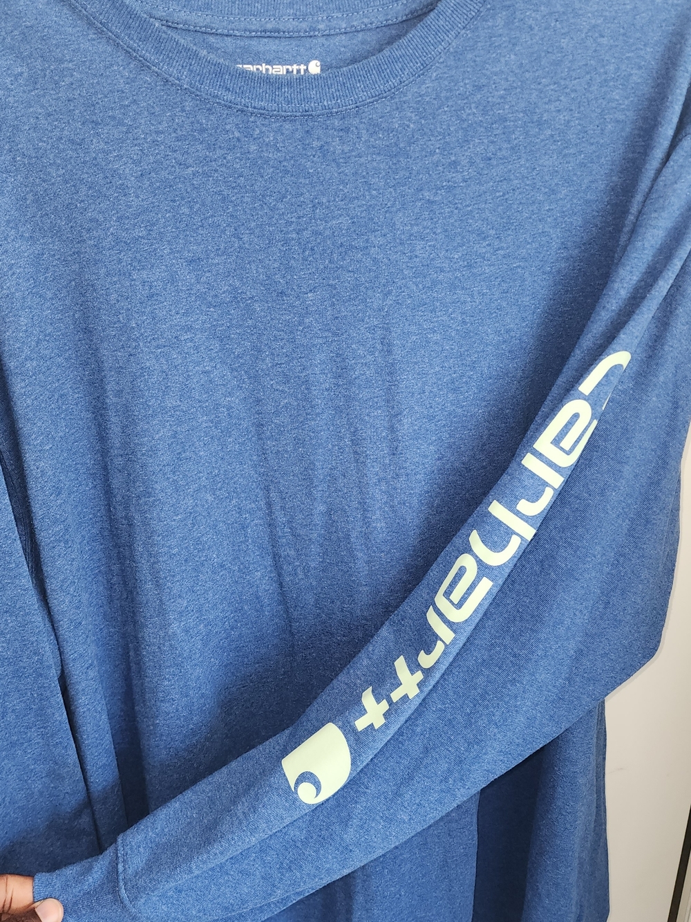 Carhartt Long-Sleeve Tee in Heather Blue with Sleeve Logo
